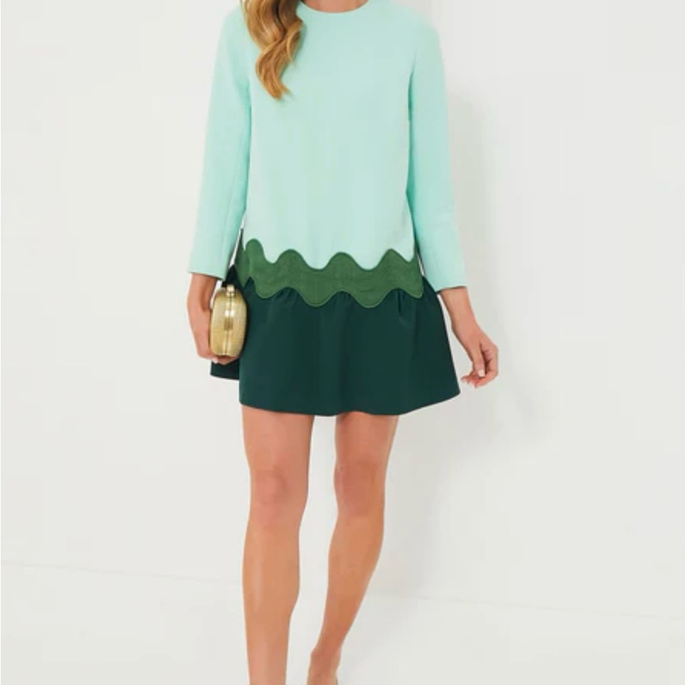 Mint and Dark Green Dress with Scallop Detail
